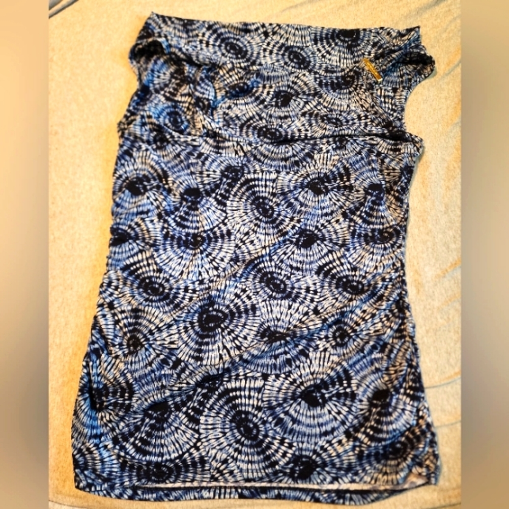Michael Kors Sleeveless Size L Blue and White Tie Dye Blouse